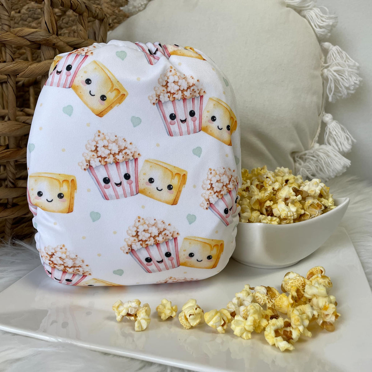 Les Confections Lili | Washable diaper | GRANDE taille | Extra butter pop corn (Full Print)