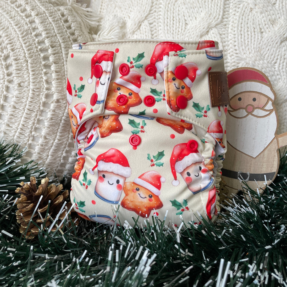 Les Confections Lili | Washable diaper | GRANDE taille | Santa's snack (Full Print)