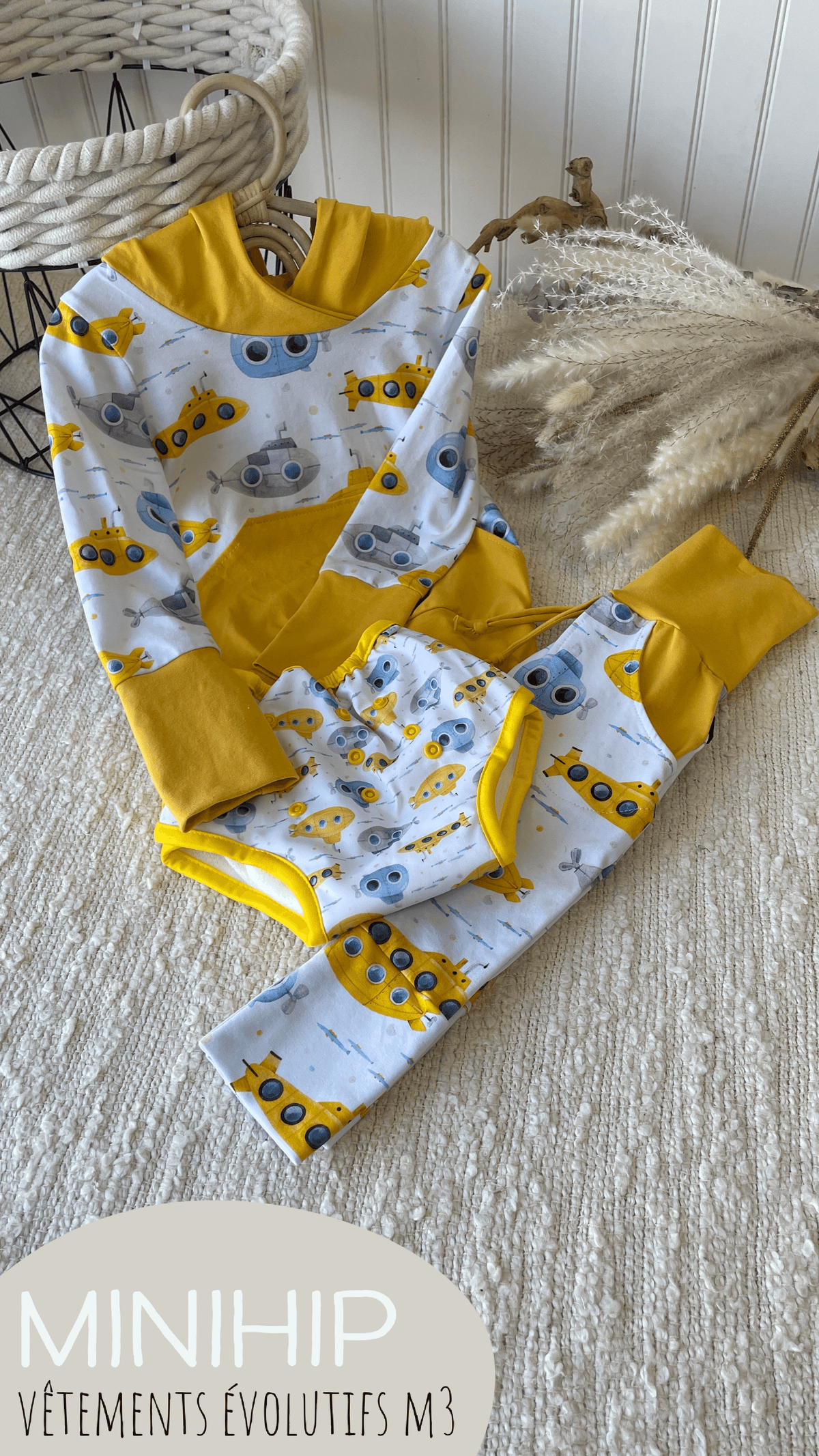 M3 & Minihip | Hoodie évolutif | Yellow Submarine (1-3T) - MiniHip