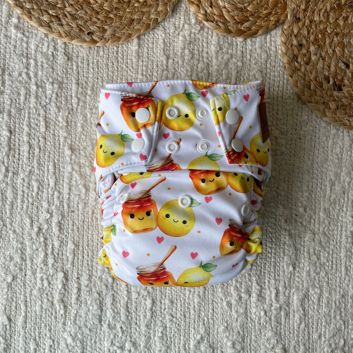 Les Confections Lili | Washable diaper | LARGE size  | Honey & lemon (Full Print)