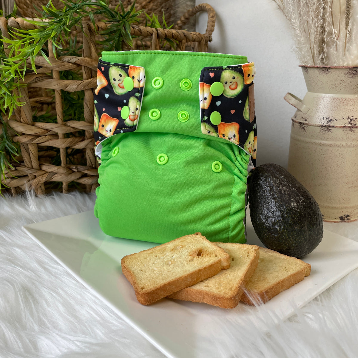 Les Confections Lili | Couche lavable | GRANDE taille | Les Inséparables - Avocat & Biscotte (wrap)