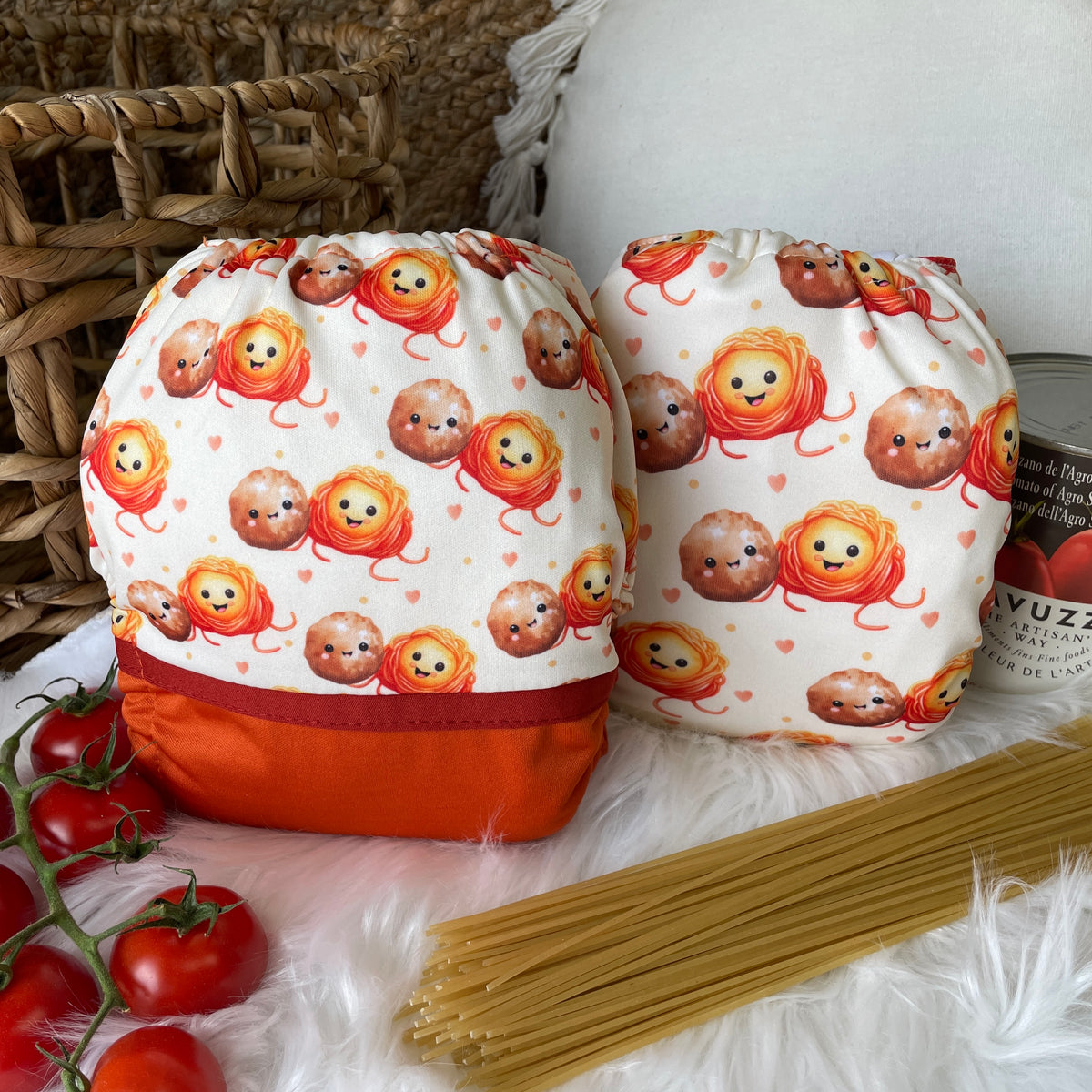 Les Confections Lili | Washable diaper | GRANDE taille | Spaghetti & Meat balls (wrap)