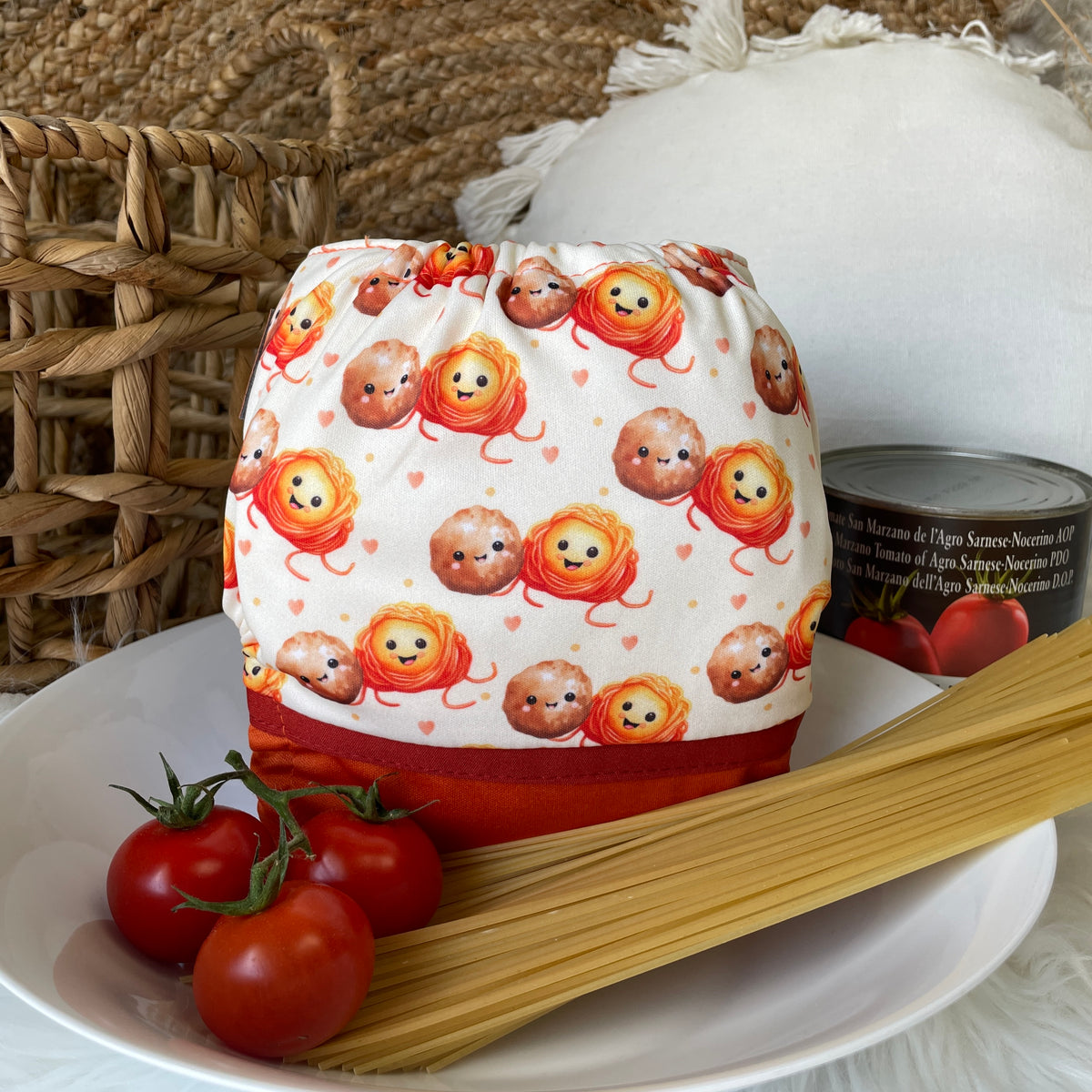 Les Confections Lili | Washable diaper | GRANDE taille | Spaghetti & Meat balls (wrap)