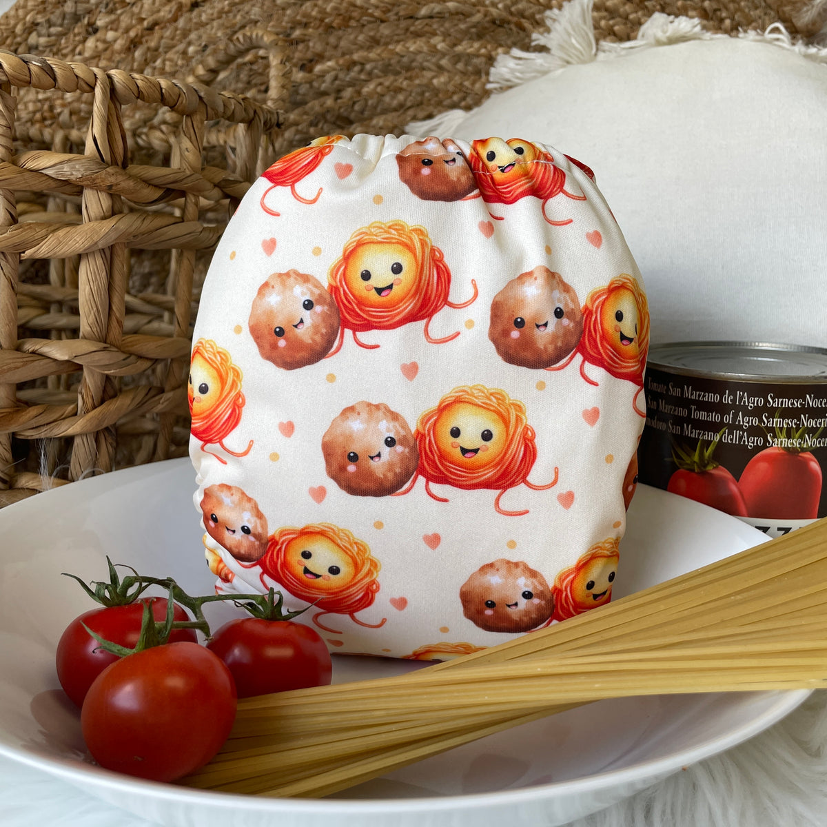 Les Confections Lili | Washable diaper | GRANDE taille | Spaghetti & Meat balls (Full Print)