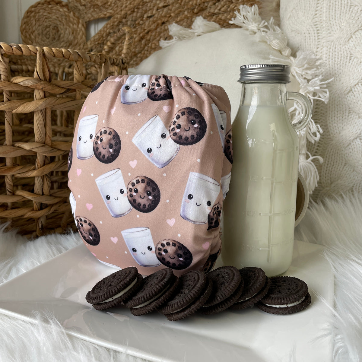 Les Confections Lili | Washable diaper | GRANDE taille | Milk & Cookies (Full Print)