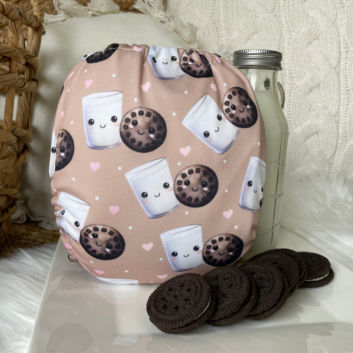 Les Confections Lili | Couche lavable | GRANDE taille | Les Inséparables - Biscuit & Lait (Tout motif)