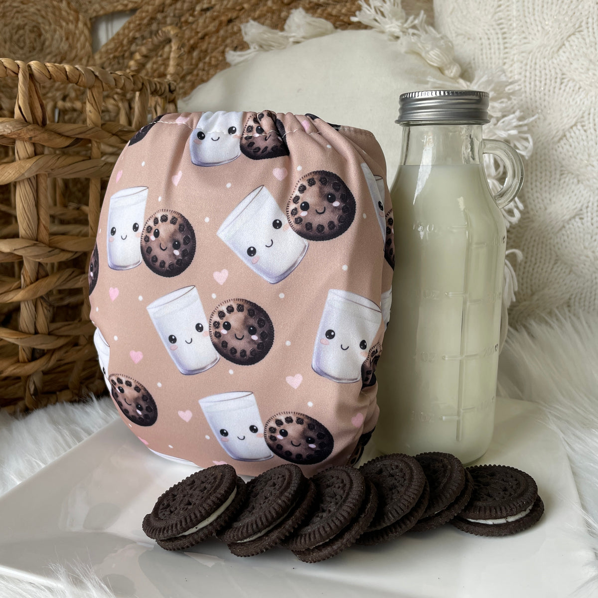 Les Confections Lili | Washable diaper | GRANDE taille | Milk & Cookies (Full Print)