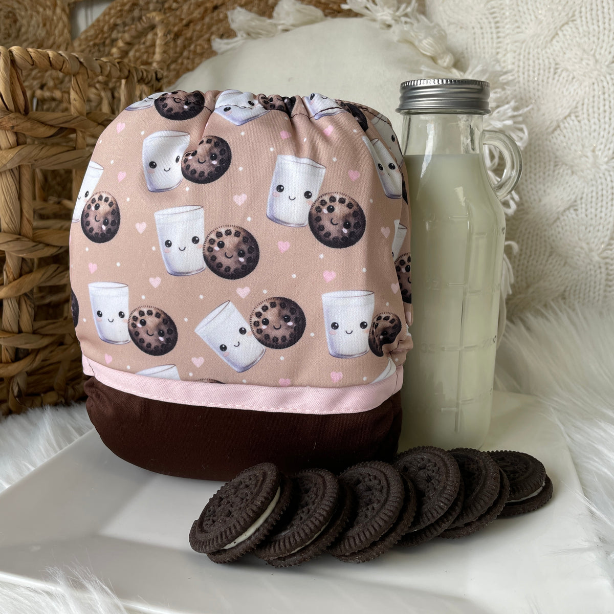 Les Confections Lili | Couche lavable | GRANDE taille | Les Inséparables - Biscuit & Lait (wrap)