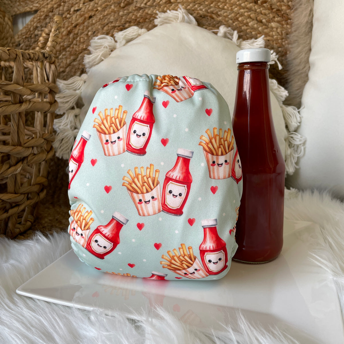 Les Confections Lili | Couche lavable | GRANDE taille | Les Inséparables - Frites & Ketchup (Tout motif)