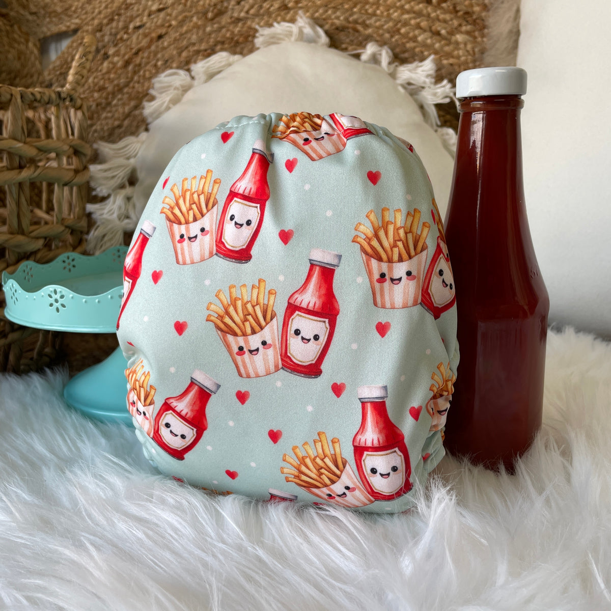 Les Confections Lili | Washable diaper | GRANDE taille | Ketchup & Fries (Full Print)