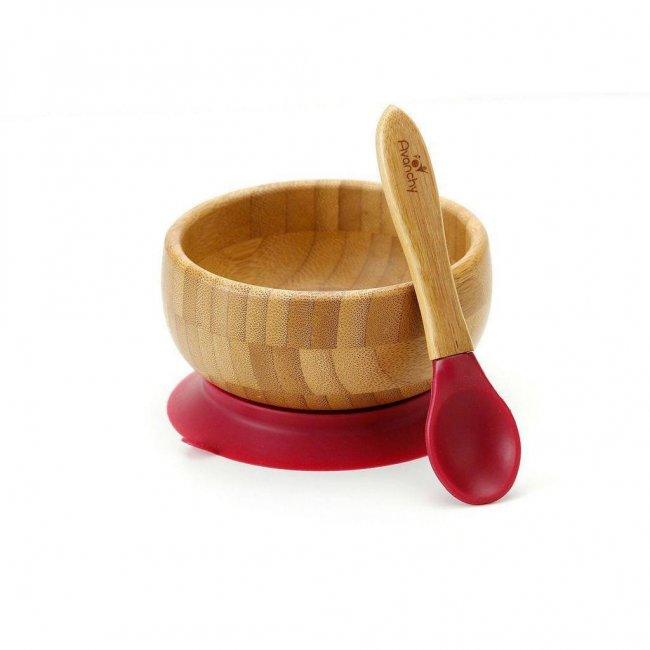 Avanchy Bamboo Stay Put Baby Bowl & Spoon, Pink