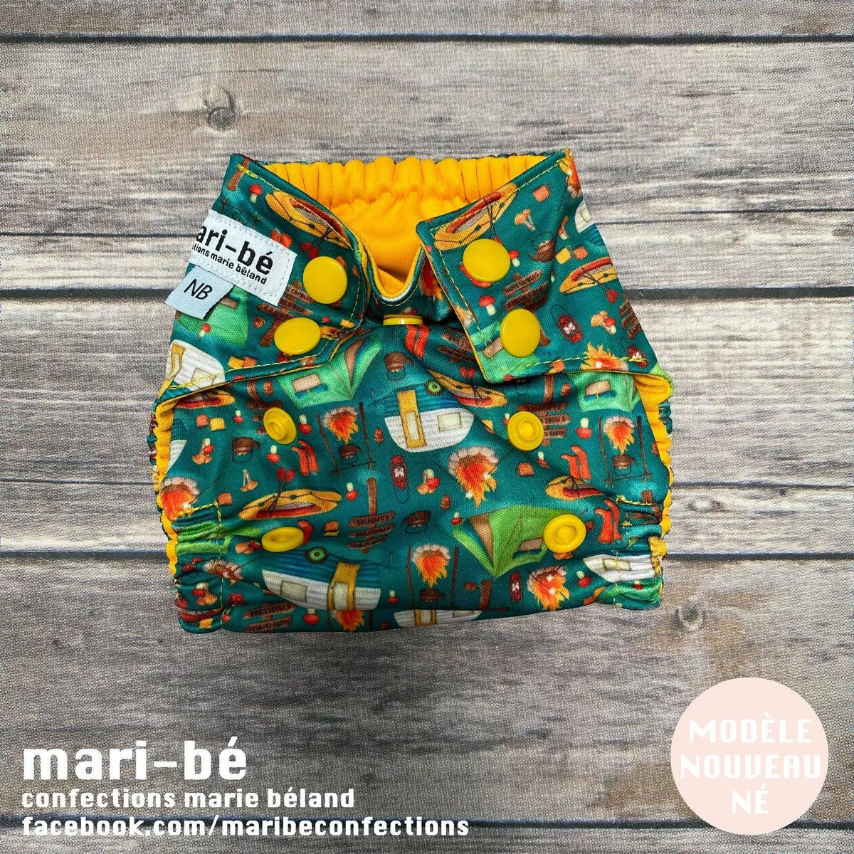 Mari-bé | Couche lavable à poche | Taille NOUVEAU-NÉ | Tente roulotte - Mari-bé Confections Marie Béland