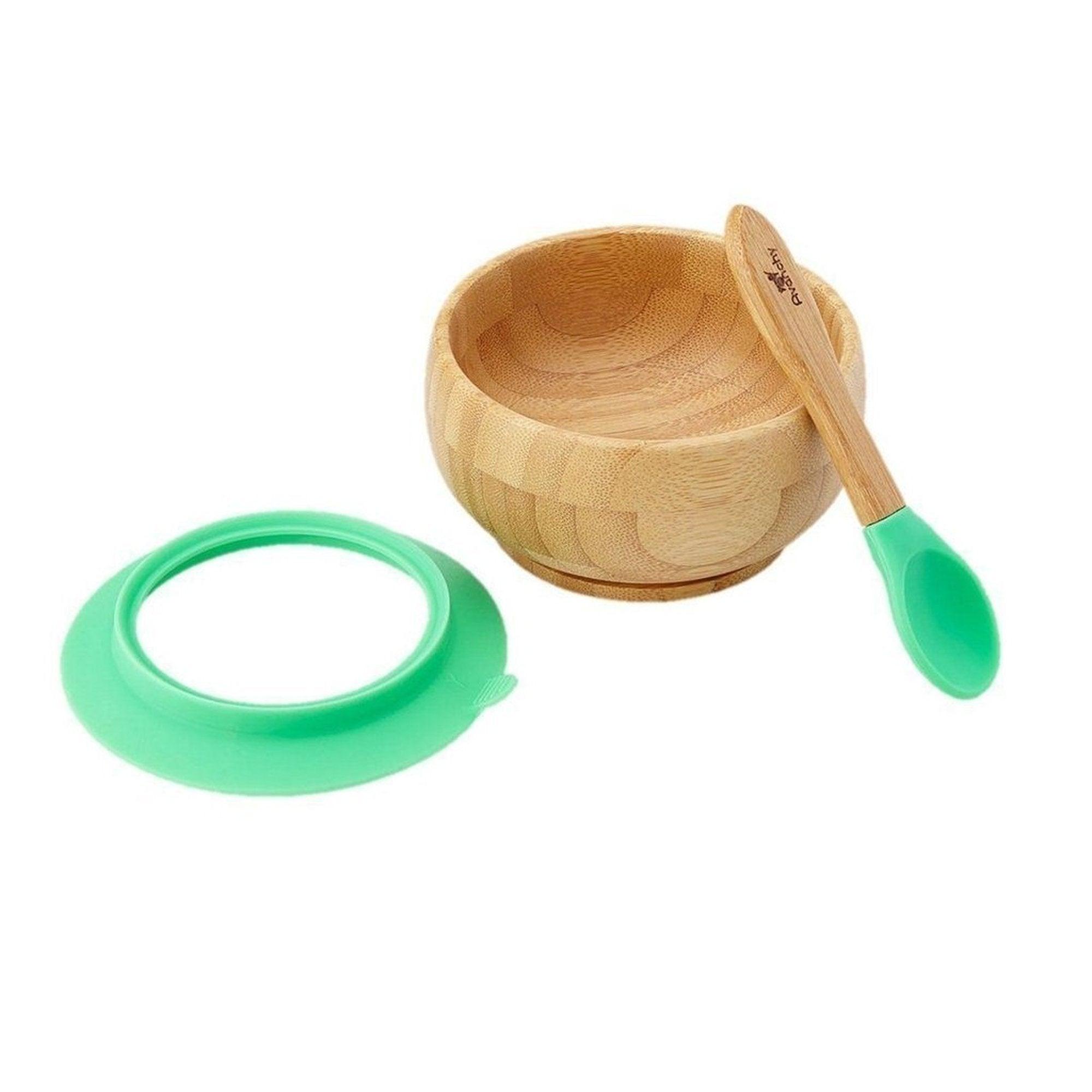 Avanchy - Bamboo Suction Baby Bowl + Spoon - Blue